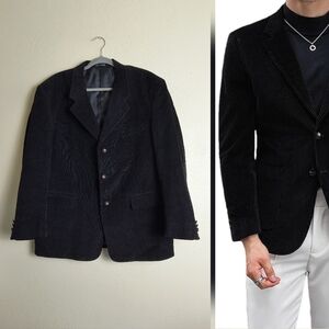 Elegant Black Blazer with Notched Lapels and Timeless Design 42 Short Corduroy